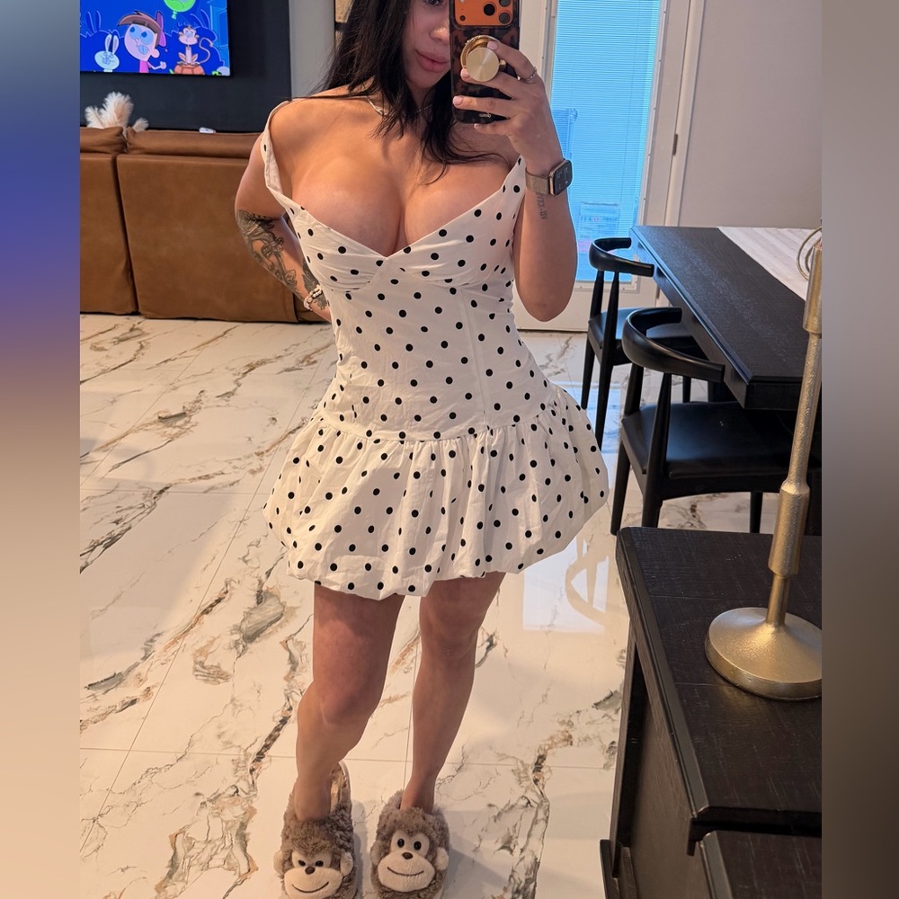 Peppermayo Elegant Off-Shoulder Polka Dot Dress - Picture 4 of 15